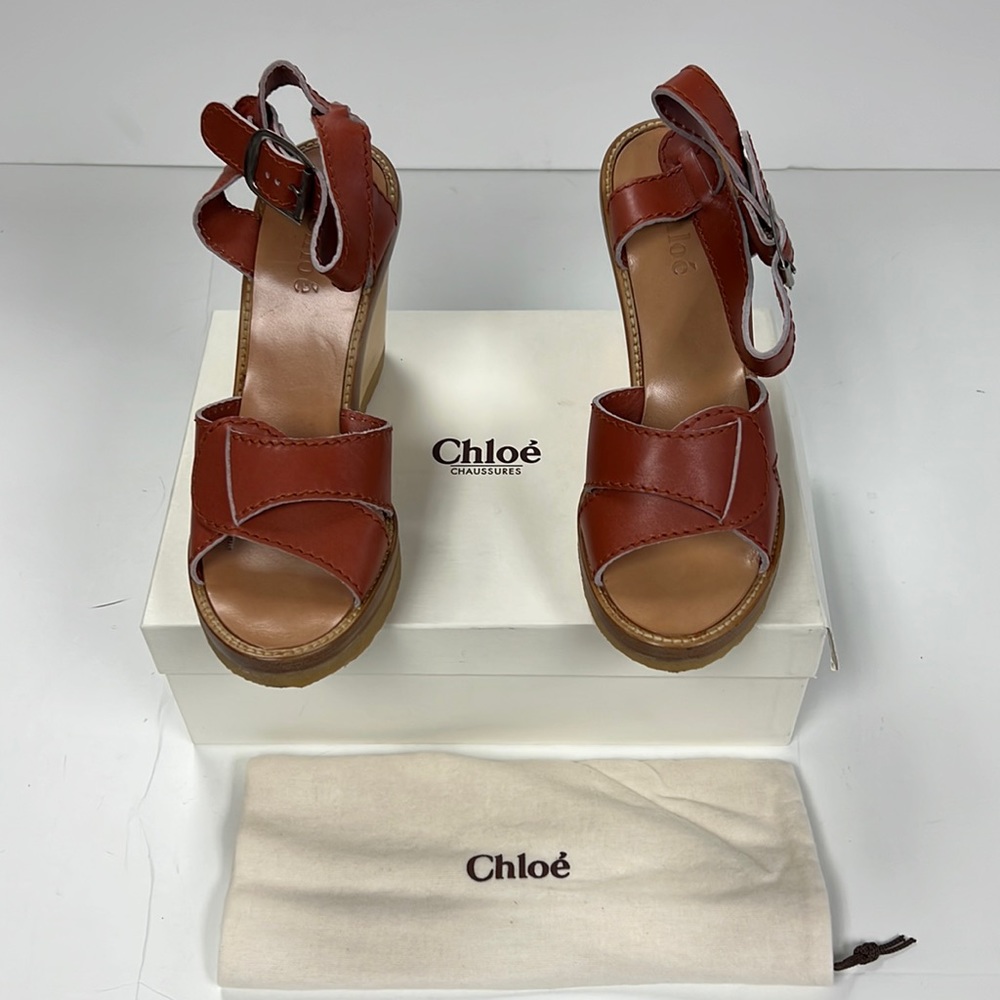 Chloe Leather Wedge Sandals